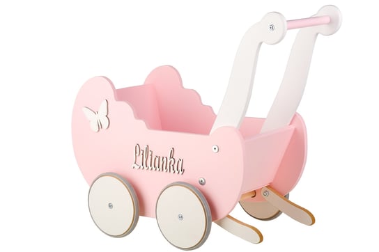 Drewniany wózek dla lalek pchacz jeździk Inna marka
