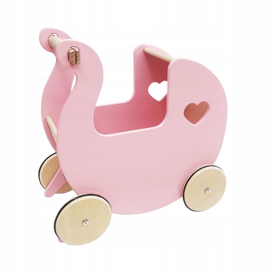 Drewniany wózek dla lalek pchacz Ruby różowy serduszka 4iQ Group