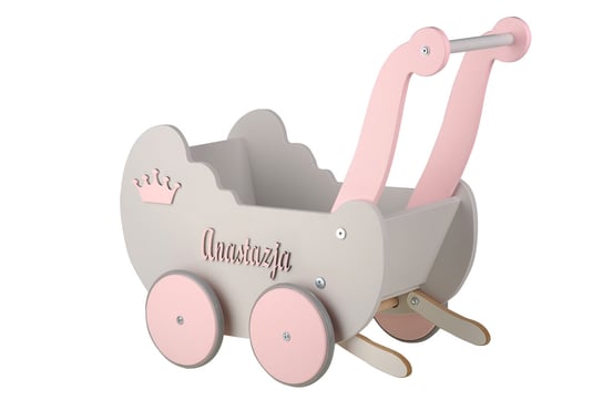 Drewniany wózek handmade dla lalek jeździk pchacz Drewniana zabawka dla lalek Inna marka