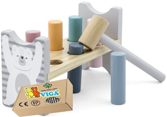 Drewniany ZBIJAK MIŚ przebijanka dla niemowląt zabawka sensoryczna VIGA 24m+ monstessori PakaNiemowlaka