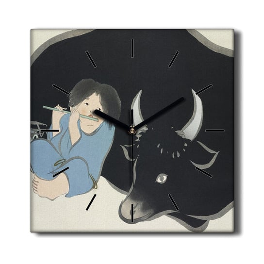 Drewniany zegar na płótnie Chłopiec zwierzę 30x30, Coloray Coloray
