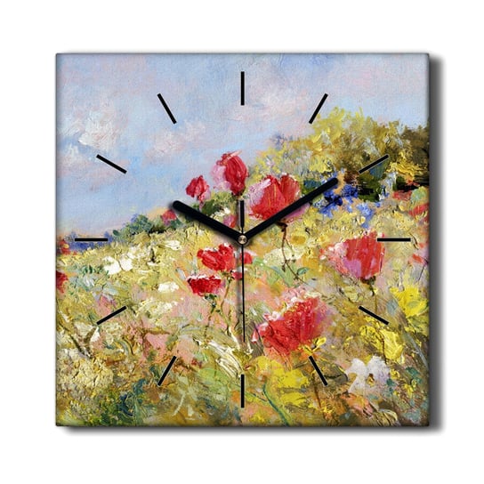 Drewniany zegar na płótnie Kwiaty krajobraz 30x30, Coloray Coloray