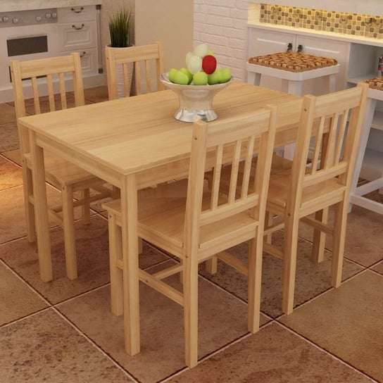 Drewniany zestaw jadalniany stół z 4 krzesłami, naturalny vidaXL