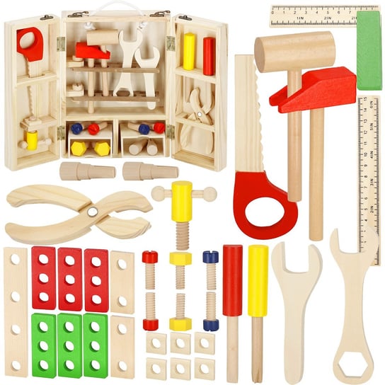 Drewniany zestaw majsterkowicza skrzynka z narzędziami dla dzieci Springos