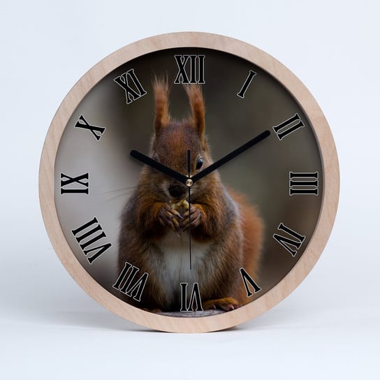 Drewno wiszący zegar do salonu wiewiórka fi 30 cm, Tulup Tulup