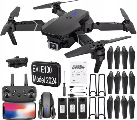 Dron Evi E100 Pro 2 Kamery Wifi Hd Zabawka Zawis 250M 3X Baterie Model 2024 Inna marka