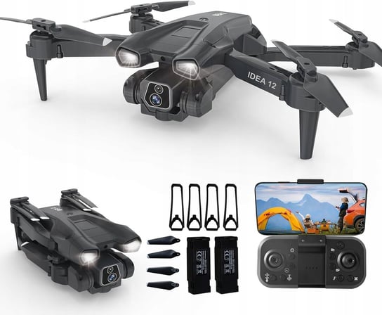 Dron Idea12 Z Podwójną Kamerą 1080P Hd 360° Quadcopter Fpv 900 Mah Czarny Inna marka