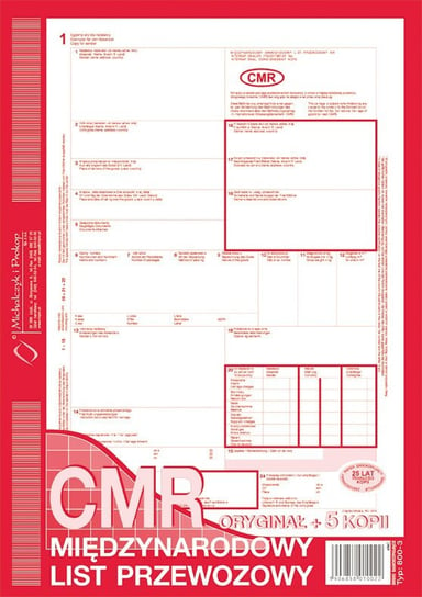 Druk, CMR międzynarodowy list przewozowy, A4, oryginal + 5 kopii MICHALCZYK I PROKOP