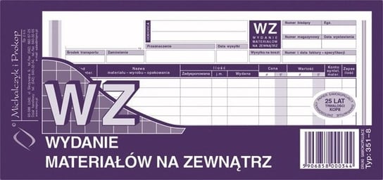 Druk, WZ wydanie materiałów na zewnątrz, 1/3 A4, wielokopia MICHALCZYK I PROKOP