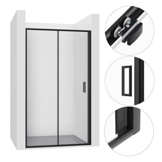 DRZWI PRYSZNICOWE WNĘKOWE PRZESUWNE 110CM CZARNE WALK-IN KABINA ESG 5MM SEVANTE