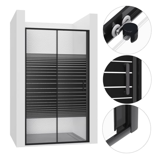 DRZWI PRYSZNICOWE WNĘKOWE PRZESUWNE 115CM CZARNE W PASY WALK-IN ŚCIANKA SEVANTE