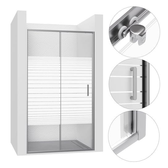 DRZWI PRYSZNICOWE WNĘKOWE PRZESUWNE 95CM CHROM BIAŁE PASY WALK-IN ŚCIANKA SEVANTE