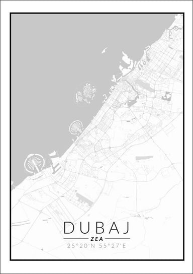 Dubaj mapa czarno biała - plakat 59,4x84,1 cm Galeria Plakatu