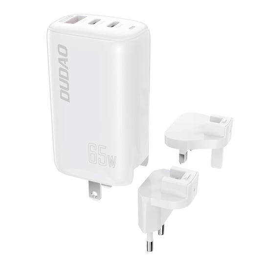 Dudao 3-portowa ładowarka GaN 3w1 (EU, US, UK) 2 x Typ C (PD) + USB (QC) 65W biała (A7PRO) Dudao