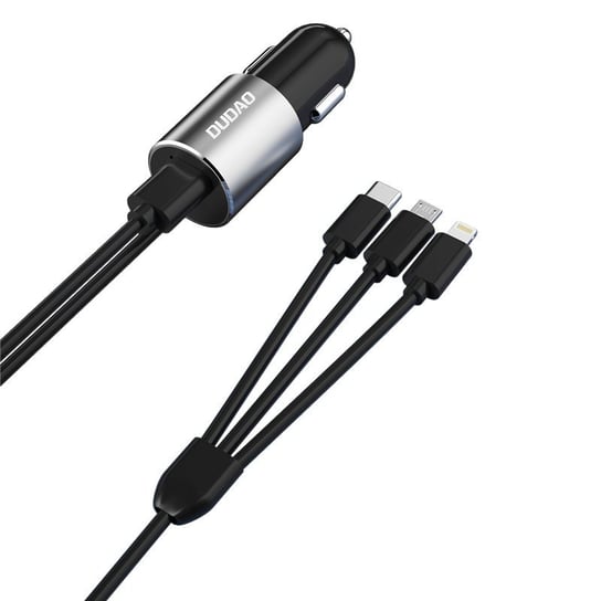 Dudao 3w1 ładowarka samochodowa USB 3,4 A wbudowany kabel Lightning / USB Typ C / micro USB czarny Dudao