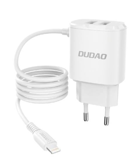 Dudao ładowarka sieciowa 2x USB z wbudowanym kablem Lightning 12 W biały Dudao