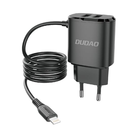 Dudao ładowarka sieciowa 2x USB z wbudowanym kablem Lightning 12 W czarny (A2ProL black) Dudao
