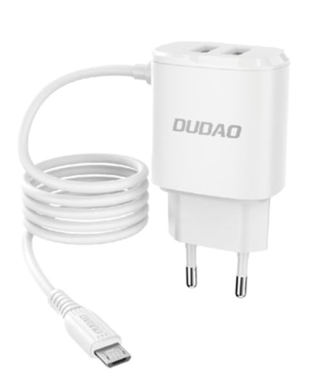 Dudao ładowarka sieciowa 2x USB z wbudowanym kablem micro USB 12 W biały Dudao