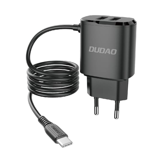 Dudao ładowarka sieciowa 2x USB z wbudowanym kablem USB Typ C 12 W czarny (A2ProT black) Dudao