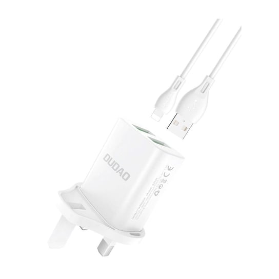Dudao ładowarka sieciowa z wtyczką UK (Wielka Brytania) 2xUSB-A 2.4A biała + kabel USB-A - microUSB 1m Dudao
