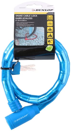 Dunlop, Zapięcie Rowerowe Spiralne Na Klucz 18 mm x 80 cm , Niebieski Dunlop