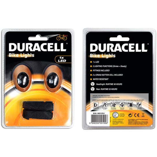Duracell, Zestaw lampek rowerowych, Front+Rear, 1 LED Duracel
