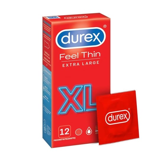 Durex Feel Thin XL prezerwatywy cienkie powiększone, Wyrób medyczny, 12 szt. Durex