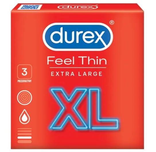 Durex Feel Thin XL prezerwatywy cienkie powiększone, Wyrób medyczny, 3 szt. Durex