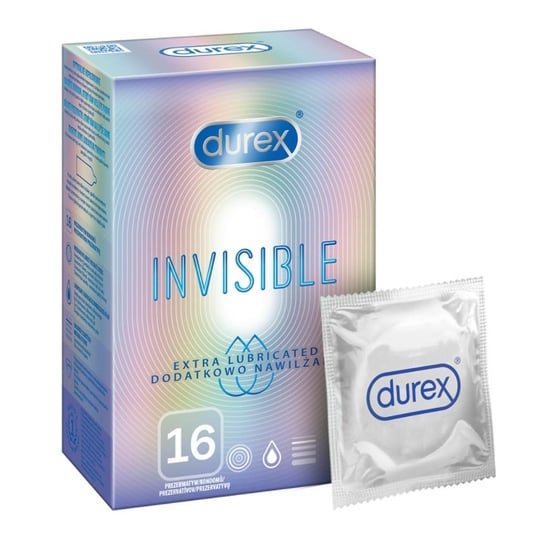 Durex Invisible Extra Thin Extra Lubricated super cienkie dodatkowo nawilżane prezerwatywy, Wyrób medyczny, 16szt Durex