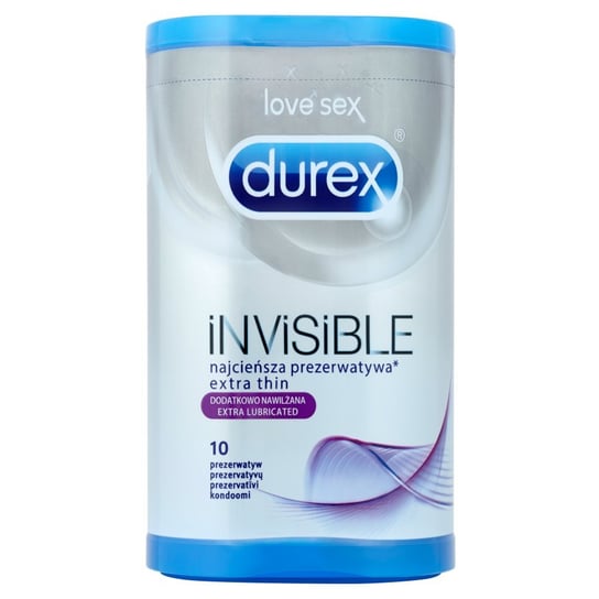 Durex, Invisible, prezerwatywy dodatkowo nawilżane, Wyrób medyczny, 10 szt. Durex