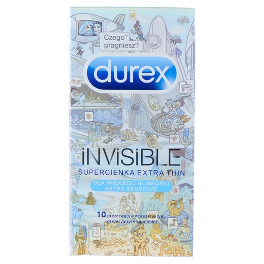 Durex INVISIBLE - Sensitive prezerwatywy supercienkie Emoji, Wyrób medyczny, 10 szt. Durex