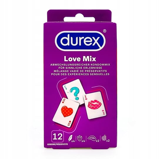Durex Love Mix, Zestaw 4 Rodzaje Prezerwatyw, Wyrób medyczny, 12szt Durex