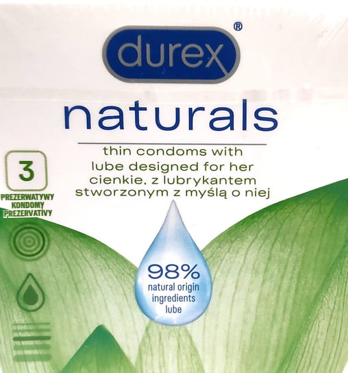 Durex Naturals Prezerwatywy Cienkie, Wyrób medyczny, (3 Szt.) Durex