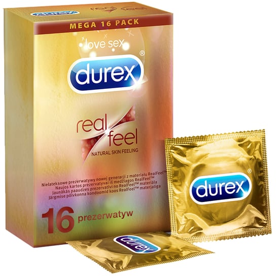 Durex, prezerwatywy bez lateksu Real Feel, Wyrób medyczny, 16 szt. Durex