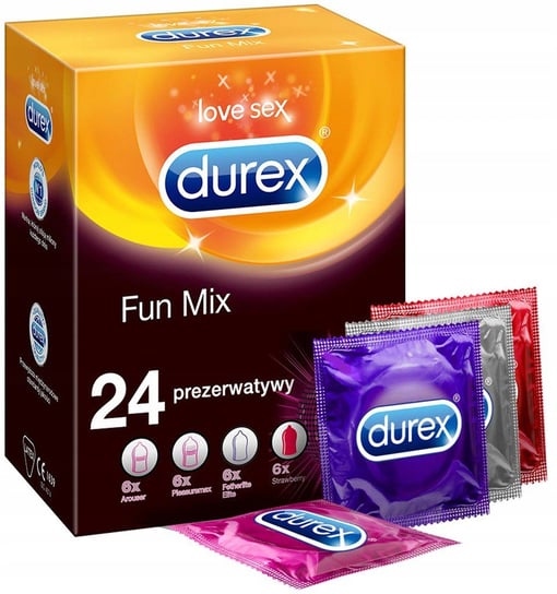 Durex Zestaw prezerwatyw Fun Mix, Wyrób medyczny, 24 sztuk Durex