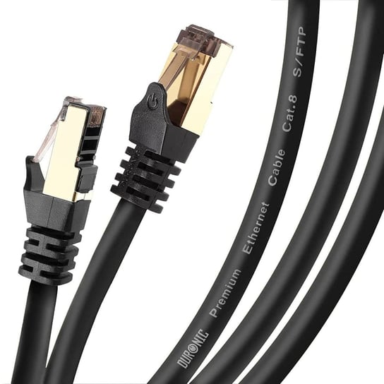 Duronic CAT8 BK 1m Kabel sieciowy S/FTP czarny transmisja 40GB skrętka LAN pachcord Duronic