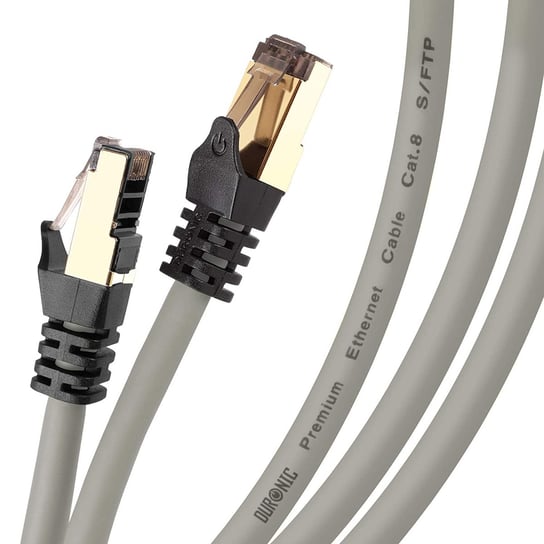 Duronic CAT8 GY 1m Kabel sieciowy ekranowany szary S/FTP LAN transmisja 40GB skrętka pachcord Duronic