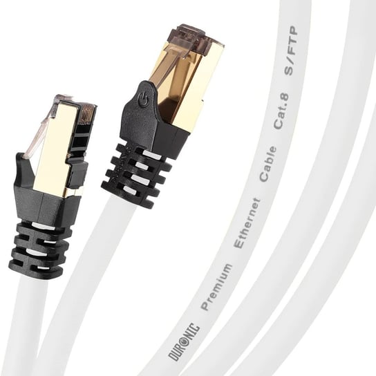 Duronic CAT8 WE 1m Kabel sieciowy S/FTP biały transmisja 40GB skrętka LAN pachcord Duronic