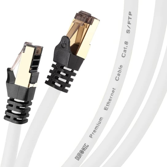 Duronic CAT8 WE 2 m Kabel sieciowy S/FTP biały transmisja 40GB skrętka LAN pachcord Duronic