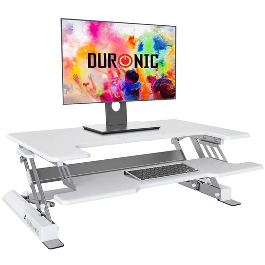 Duronic DM05D1 WE Nakładka biurko do pracy na stojąco | Podnośnik praca siedząca - stojąca | uchwyt na monitor i klawiaturę | podnośnik do laptopa | stacja robocza Duronic
