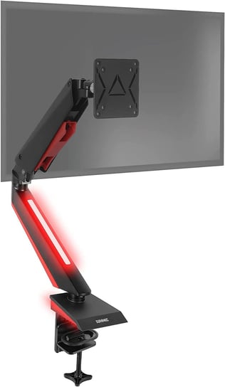 Duronic DMGM5X1 uchwyt biurkowy do monitora z czerwonym podświetleniem VESA 75 lub 100 pneumatyczne ramię. Duronic