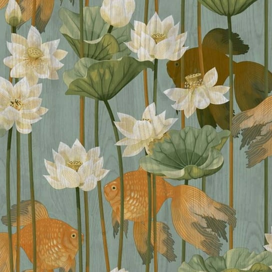 DUTCH WALLCOVERINGS Tapeta w kwiaty i ryby, zielona Dutch Wallcoverings