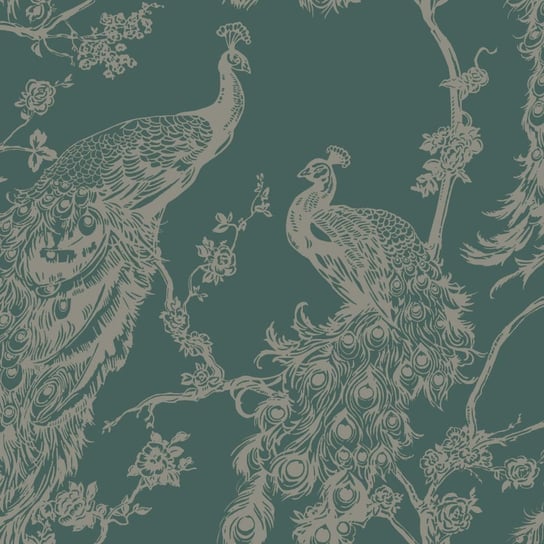 DUTCH WALLCOVERINGS Tapeta w pawie, zielono-srebrna Dutch Wallcoverings