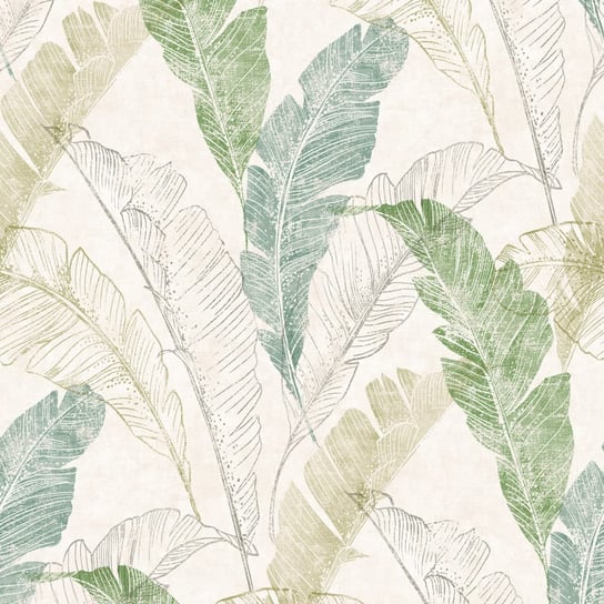 DUTCH WALLCOVERINGS Tapeta z motywem tropikalnych liści, szaro-zielona Dutch Wallcoverings