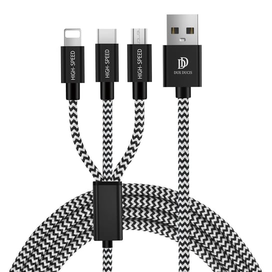 Dux Ducis K-ONE 3in1 Series nylonowy kabel przewód 3w1 USB - micro USB / Lightning / USB-C 2.4A 1,2M czarny Dux Ducis