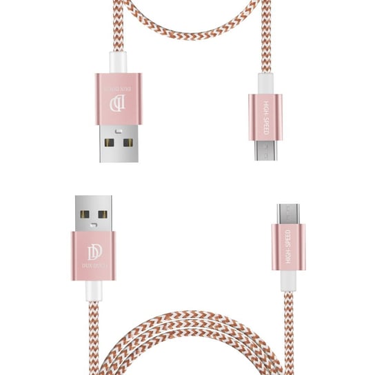 Dux Ducis K-TWO KII Series zestaw nylonowy kabel USB / micro USB 5V 2A 1M + USB / micro USB 5V 3A 20cm różowy - Różowy Dux Ducis