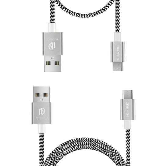 Dux Ducis K-TWO KII Series zestaw nylonowy kabel USB / micro USB 5V 2A 1M + USB / micro USB 5V 3A 20cm srebrny - Srebrny Dux Ducis