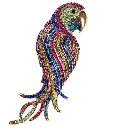 Duża broszka papuga z kolorowymi cyrkoniami Agrafka