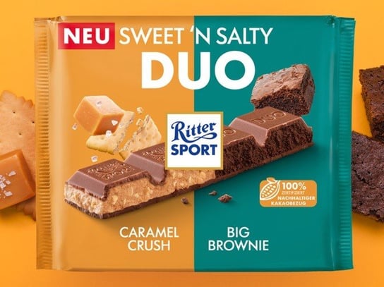 Duża czekolada RITTER SPORT Duo Caramel Crush Brownie 218g Lindt