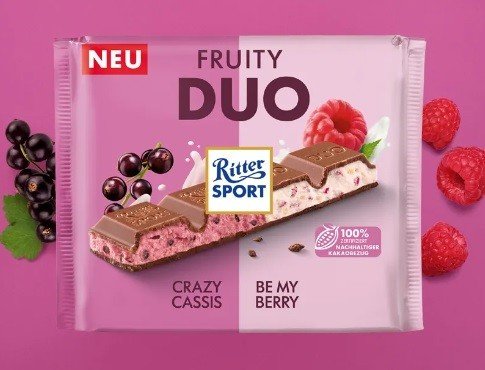 Duża czekolada RITTER SPORT Fruity Duo Cassis Berry 218g Lindt